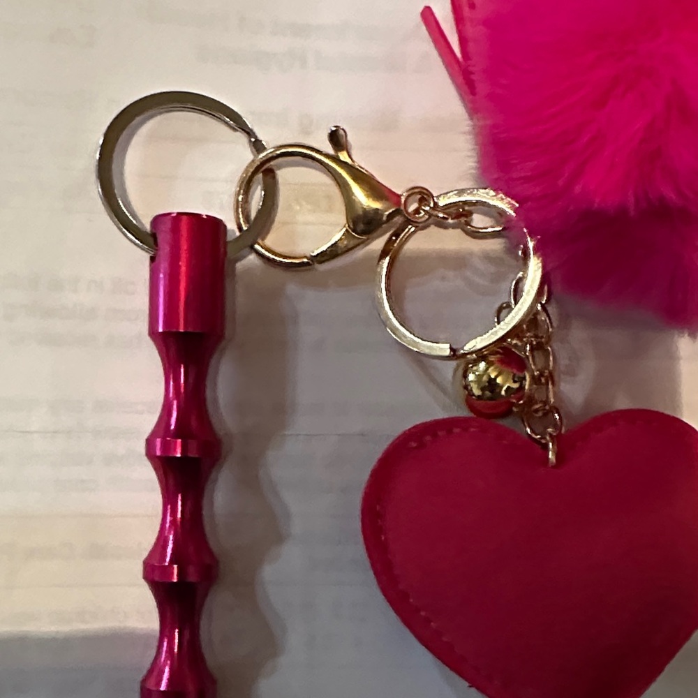 Self defense Pink Heart Keychain with Pom Pom - Picture 6 of 6